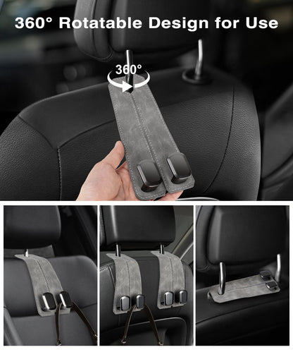 360° Rotating Leather Car Headrest Hooks
