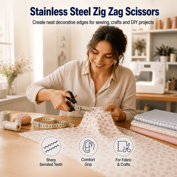 🏆Limited Time Sale 49% OFF 🧵✂️Stainless Steel Pinking Shears – 9.1" Zig Zag Fabric Scissors for Sewing, Quilting, Dressmaking & DIY Crafts